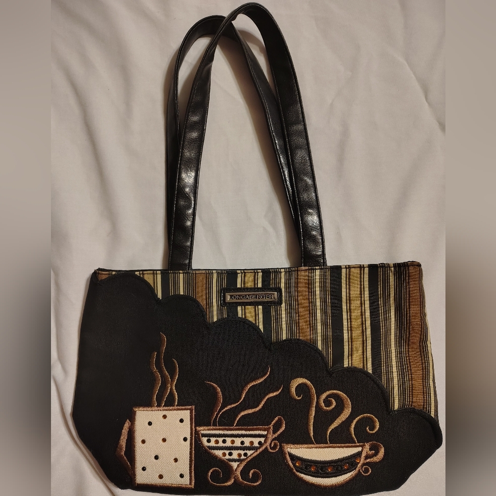 Longaberger Homestead Embroidered Coffee Tea Cup Design Handbag